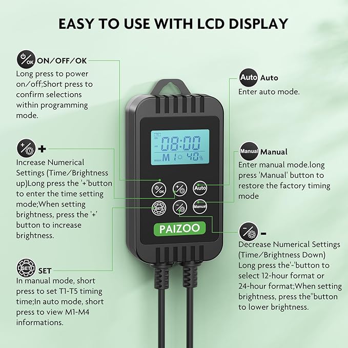 PAIZOO LED UVB Light for Reptiles, 16" UVA UVB Reptile Light with Controller, Auto and Manual Modes, Full Spectrum Reptile Lamp Bar Ideal for Bearded Dragon, Lizards, Snakes, Turtles, 14W