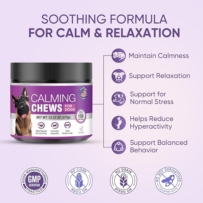 Hemp Calming Chews for Dogs 150PCs Dog Calming Treats and Bites with Hemp Oil - Anxiety and Stress Relief for Dogs Puppy Melatonin Sleep Aid Calm Dog, Noise, Thunder, Barking, Separation, Chewing