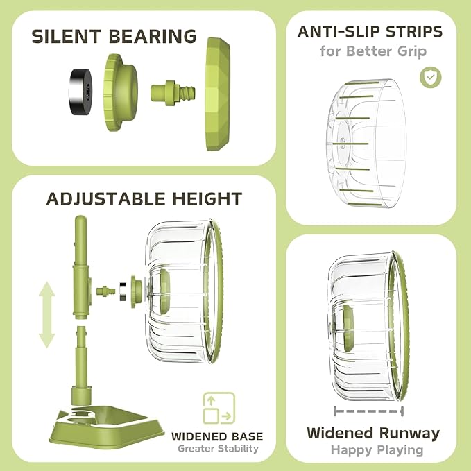 Hamster Wheel, Quiet Spinner Hamster Running Exercise Wheel with Adjustable Stand for Small Animals Syrian Dwarf Gerbils Mice (Green, Large(9.4 inch))