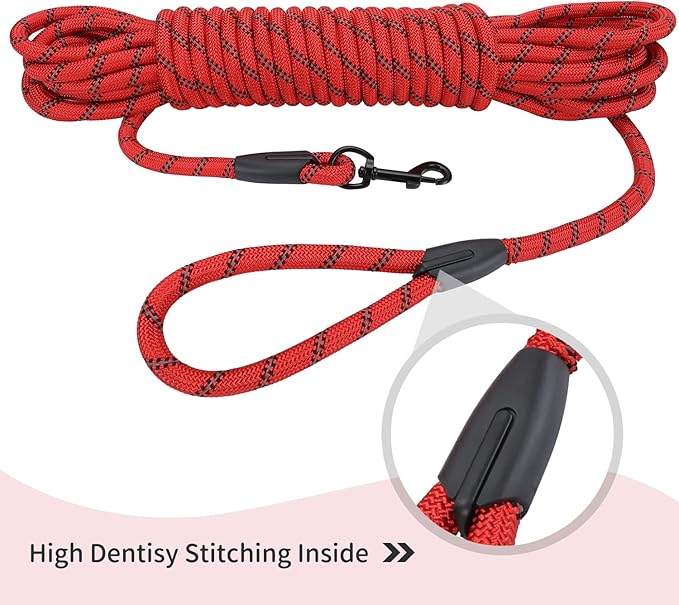 Long Dog Leash for Training 50Ft-Reflective Nylon Rope with Swivel Hook-Recall Agility Lead for Large Small Medium Dogs Outside Walking Hiking-Red