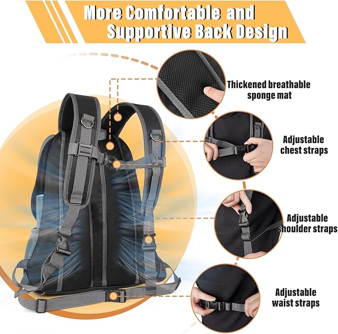 YUDODO 9-14lbs Dog Front Carrier Backpack, Adjustable Breathable Pet Carrier for Small Dogs Cats, Ventilated Puppy Back Pack with Safety Belt, Lightweight Doggy Backpack for Hiking Outdoor (Black, L)