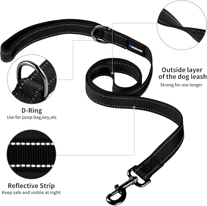 Annchwool No Pull Dog Harness with Padded Handle+5 Ft Leash,Reflective Strip Escape Proof and Quick Fit to Adjust Dog Harness,Easy for Training Walking for Small & Medium and Large Dogs(Black-Set,L)
