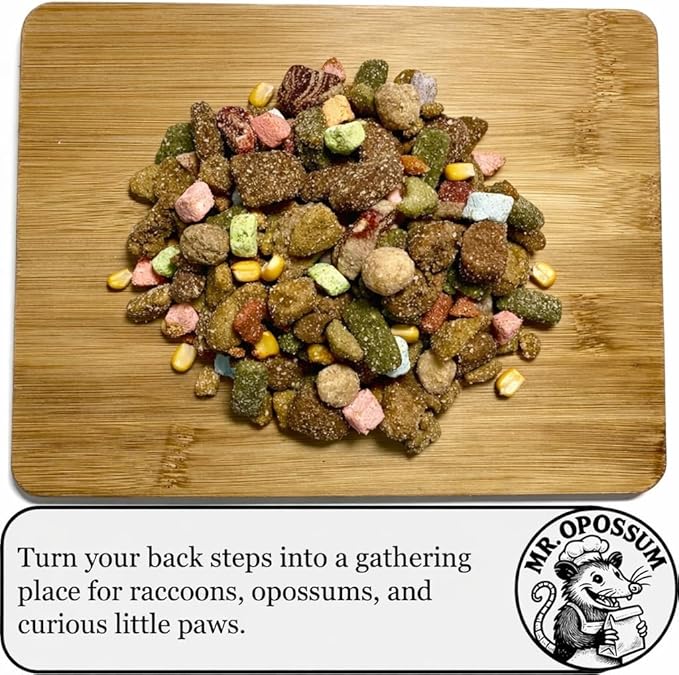 Midnight Munch™ Raccoon and Opossum Food Wildlife Treat Blend Multi Protein Backyard Wildlife Feeding Mix with Beef Lamb Chicken Salmon Corn Peanut Butter Puffs & Marshmallows (9 lb Pail)