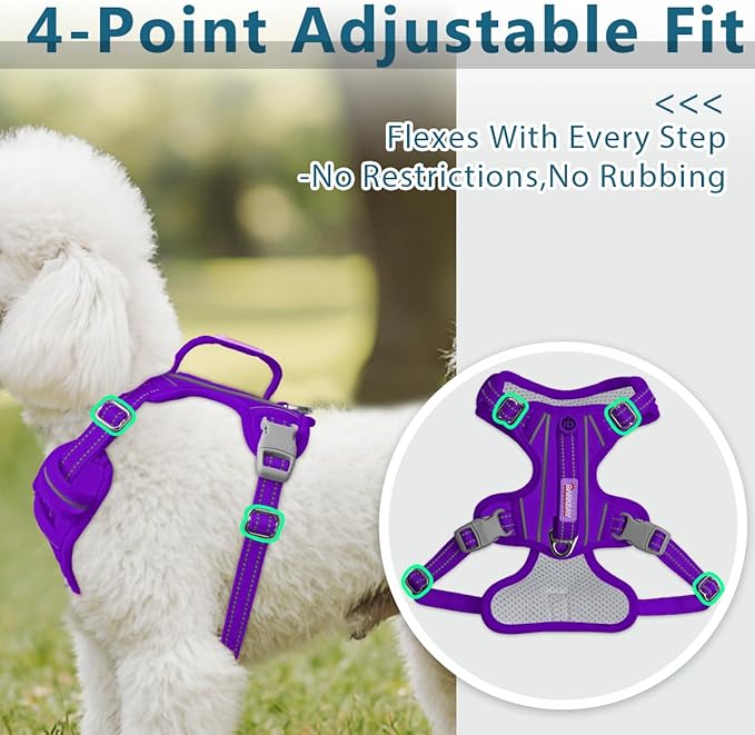 BARKBAY Dog Harness No Pull Oxford with ID Tag Pocket - Heavy Duty, Reflective, Easy Control for Large Dogs(Purple Oxford,S)