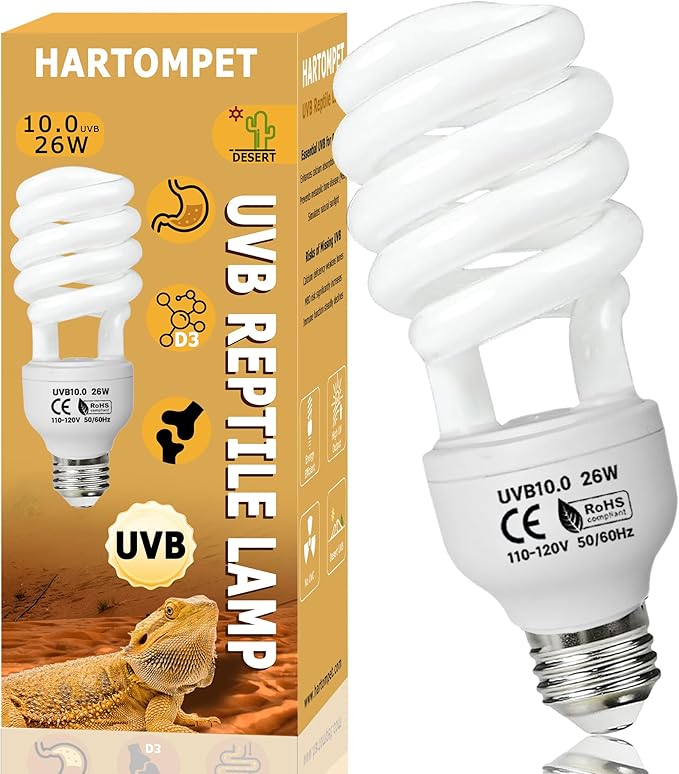 UVB 10.0 Reptile Light 26W, Compact Fluorescent Lamp, Coil UVB Desert Bulb for Bearded Dragons, Lizards, Tortoises, Snakes & Reptile Tanks