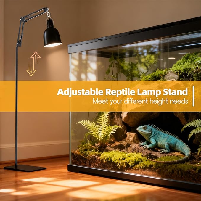 Ihomepark Reptile Lamp Stand, 15-46”Adjustable Heat Lamp Stand with 360°Rotating Arm & Heavy Duty Base, Floor Standing Reptile Light Holder for Bearded Dragon Turtles Snake and Chicks