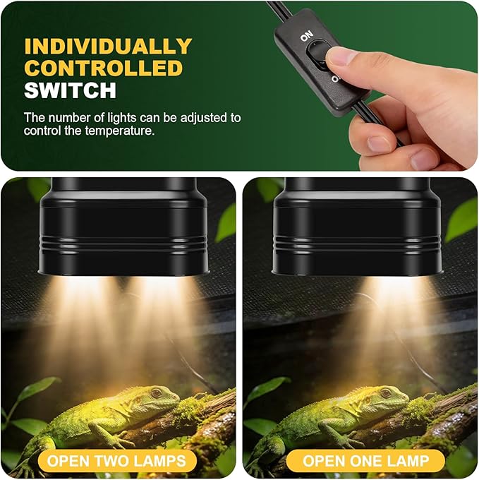 Dual Reptile Light Fixture Max 160W Each Heat Lamp Fixture Fits Heating Lamp Terrarium Light UVB Light for Lizards Turtles Snakes Terrarium Habitat