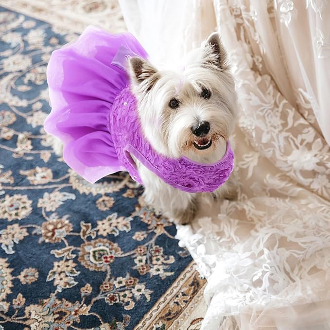 ASENKU Dog Dress Pet Wedding Dress Princess Lace Puppy Birthday Party Outfit Formal Apparel Girl for Small Medium Dogs Cats (Small, Purple)