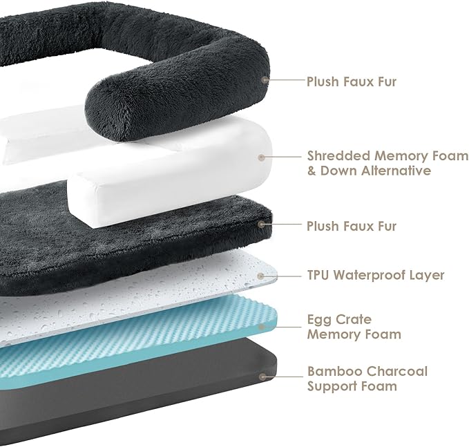EHEYCIGA Foldable XXL Dog Bed for Large Sized Dog, 54"x38"x7.5" Faux Fur Fluffy Pet Couch Bed, Orthopedic Calming Memory Foam Big Pet Bed, Washable Pet Sofa Bed with Non-Slip Bottom, Dark Grey