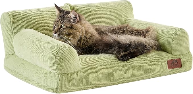 Hollypet Fluffy Dog Cat Bed Pet Couch Beds Plush Soft Warming Washable Puppy Bed for Small Medium Dogs and Large Cats, Cantaloupe Green, 24" L x 18" W x 10" Th