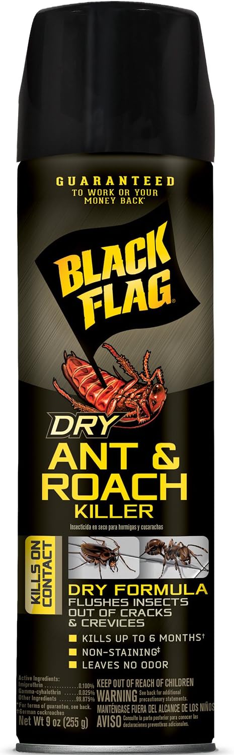 Black Flag Dry Ant and Roach Killer Aerosol, 9-Ounce, 12-Pack