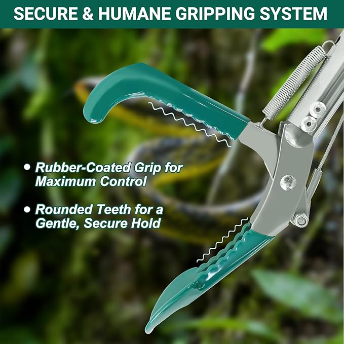 Snake Collapsible Grabber Tool, 50" Snake Tongs Stick Professional Extra Heavy Duty Reptile Catcher Grabber Wide Jaw Handling Tool with Lock, Non-Slip Grip for Safe Snake Handling Rattlesnake Catching