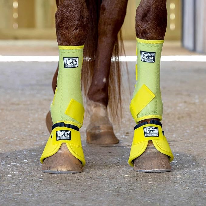 Jeffers Equine Protective Horse Boots 1 Pair Yellow - Safe Neoprene Leg Guards & Comfortable Fit, Durable Strap Closures, Front & Hind Support, Equestrian Accessories for Travel & Riding - Medium