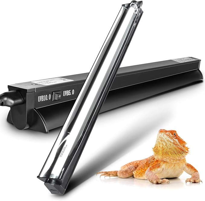 Switchable UVB Light for Reptiles, 24W T5 UVB Light Combo Kit for Tropical 5.0 & Desert 10.0, 22.6" Terrarium Hood Lamp Fixture with UVB 10.0 Bulb for Bearded Dragon Gecko Snake Lizard Turtle