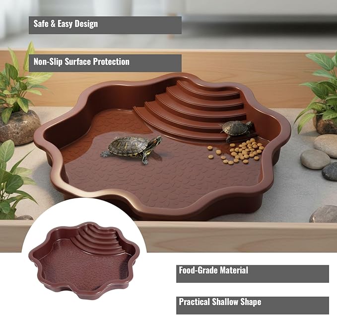 Reptile Bathing Tub with Non-Slip Surface and Entry Ramp for Easy Small Animal Soaking Container