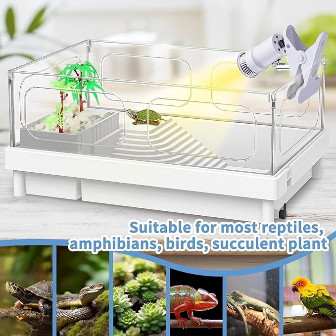 Moonorange Reptile Heat Lamp, Rotatable Timing & Dimming UVA/UVB Light with 2pcs Basking Bulbs (25W + 35W), Suitable for Turtle, Lizard, Bearded Dragon, Snake, Reptiles (White)