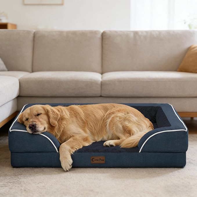 Orthopedic XL Dog Beds, Waterproof Memory Foam Big Pet Bed for Extra Large Sized Dogs 45x35Inch, Non-Slip Bottom and Egg-Crate Foam Dog Couch Bed with Washable Removable Cover, Navy Blue