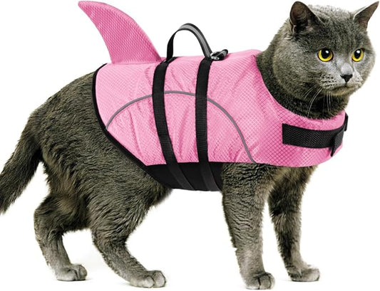 Queenmore Cat Life Jacket, XXS Extra Small Dog Life Vest, Puppy Life Vest for Swimming, Small Dog Vests for Boating, Lightweight High-Vis Water Floating Vest with Rescue Handle/Leash Hook
