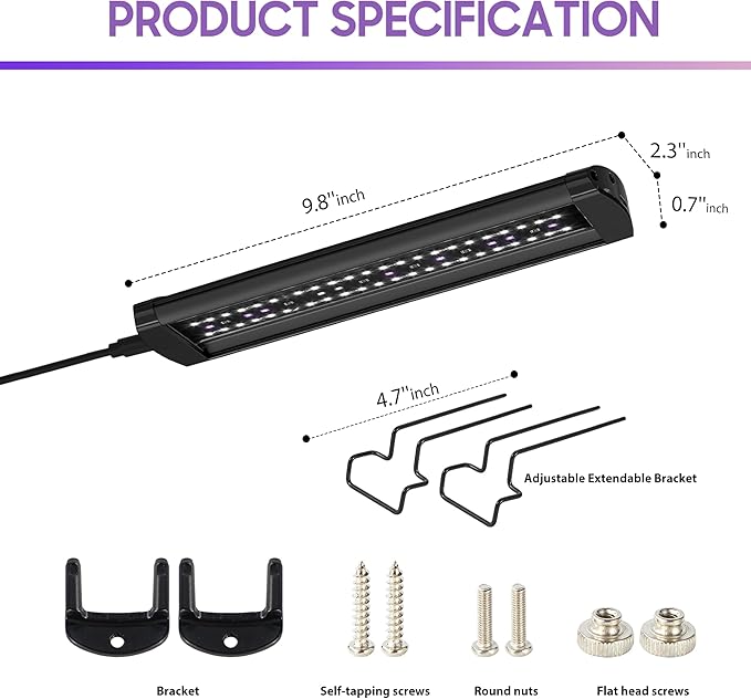 9W LED UVB Light for Reptiles, 7,000 Hrs Lifespan Full Visible Spectrum Lighting, UVB & UVA Reptile Light Fixture with Dimming Controller, UVB Light Bar for Bearded Dragons, Snakes, Turtles, Gecko