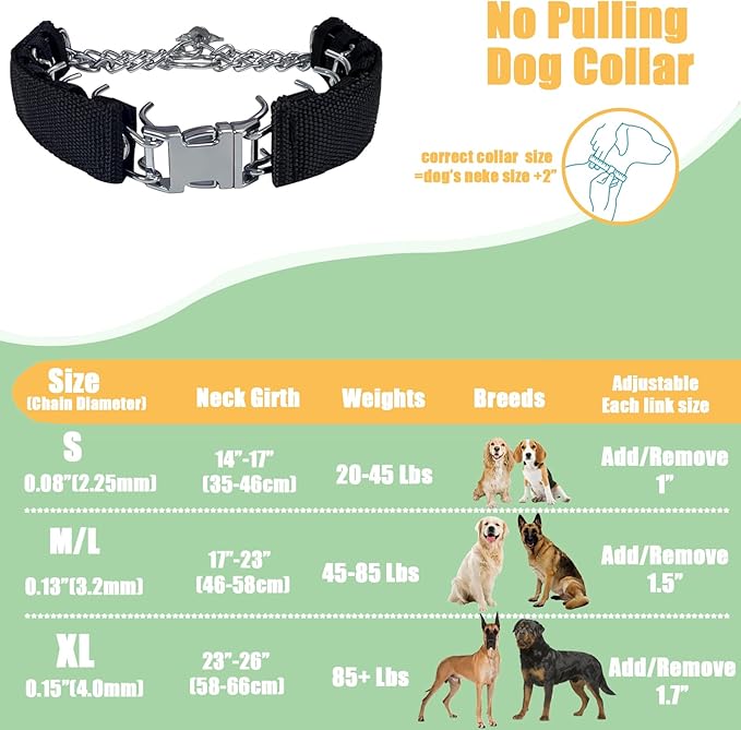 Prong Training Collar for Dogs, Adjustable Dog Pinch Collar with Quick Release Buckle, No Pull Collar for Small Medium Large Dogs, Extra Link and Caps