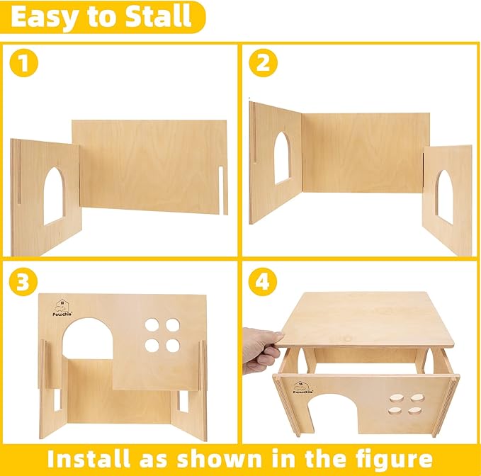 PAWCHIE Guinea Pig House Hide - Wooden Hideout for Chinchilla Small Animals, Habitat with Windows Guinea Pig Hamster Rat Living, Rectangular Hut with Pee Pad