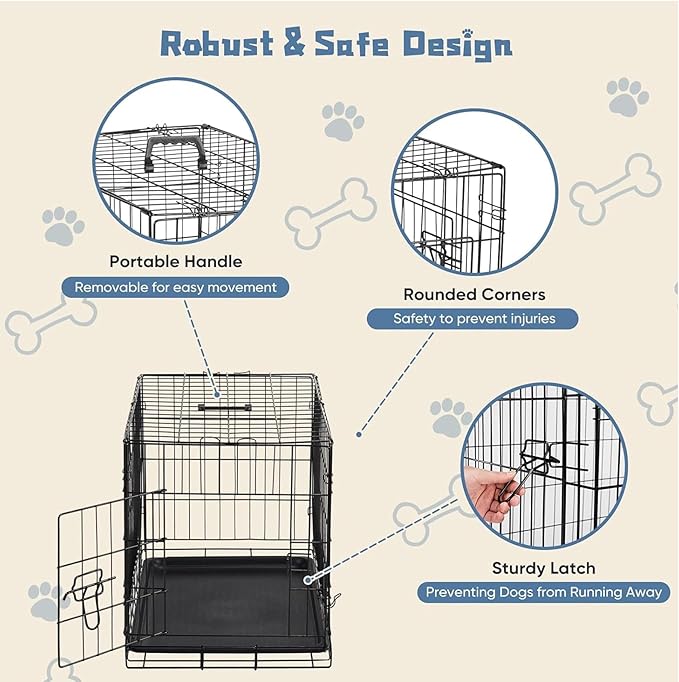 DUMOS Dog Crate, 30 Inch Medium Size Single Door Dog Cage with Plastic Leak-Proof Pan Tray, Folding Small Metal Wire Pet Kennel for Indoor, Outdoor, Travel