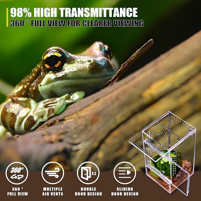 3x3x6 Reptile Tank 0.25 Gallon – Acrylic Reptile Enclosure Terrarium for Crested Gecko, Lizards, Spiders & Snakes – Clear Lizard Habitat Terrarium