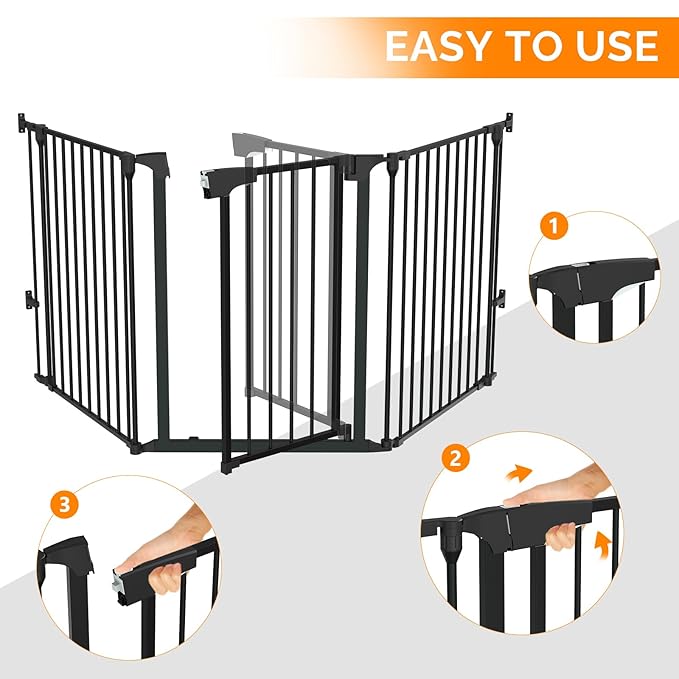 Bonnlo Baby Safety Gate, 82-Inch Configurable Walk-Through Fence for Toddler/Pet/Dog/Cat/Puppy, Adjustable Metal Barrier for Fireplace/Stairs/Doorways