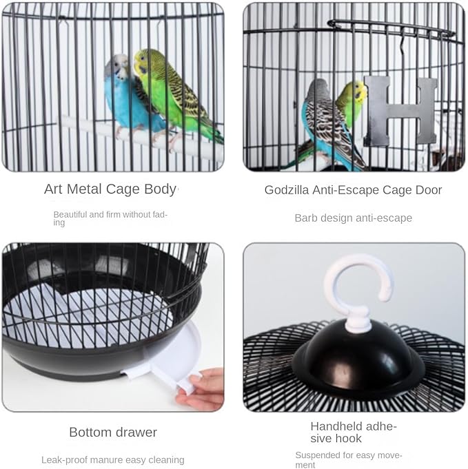 Bird Cage Parrot Cage Metal Bird Cage Round Bird House Carrier Wrought Iron Birdcage Portable Durable Bird Carriers for Indoor Flight Birdcage(White,34 * 99cm)