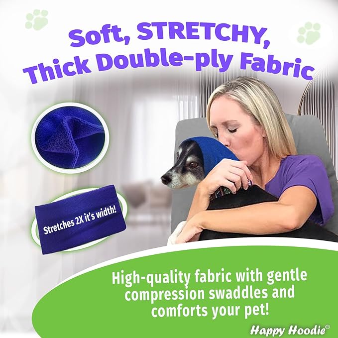 Happy Hoodie The Original Dog & Cat Calming Band - American Brand - Anxiety Relief/Noise Protection-Grooming-Thunder-Fireworks (XS, Blue) - Since 2008