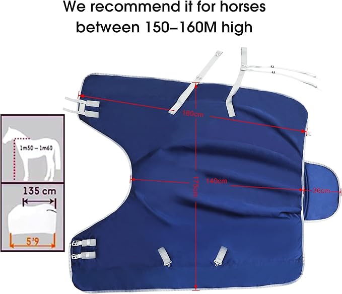 1200D Winter Horse Blanket for Real Horses | Medium Weight Turnout Blanket for All Seasons | 220g | Sizes 72" 78" 81" (Navy Blue, 72 in)
