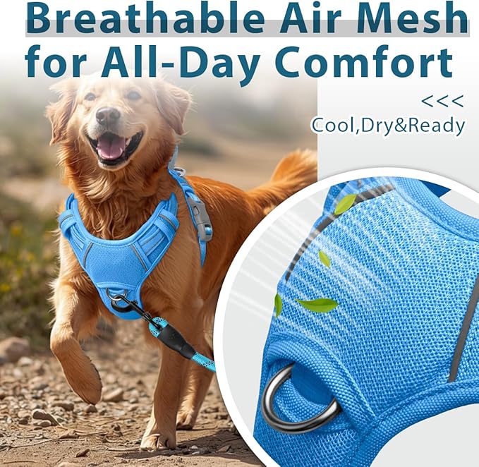 BARKBAY Dog Harness No Pull with ID Tag Pocket - Heavy Duty, Reflective, Easy Control for Large Dogs(Blue,XL)