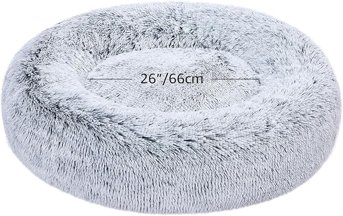 Amazon Basics Washable Donut Pet Bolster Faux Fur Bed with Removable Cover, Anti-Slip Bottom for Dog, Grey, 36" x 36"