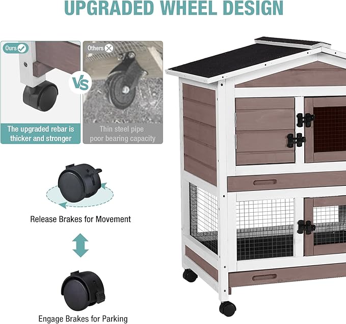 Suumerpety Rabbit Cage,Indoor Rabbit Hutch with Matel Frame and Pull Out Tray,Bunny Hutch Chicken Coop with Run (Brown)