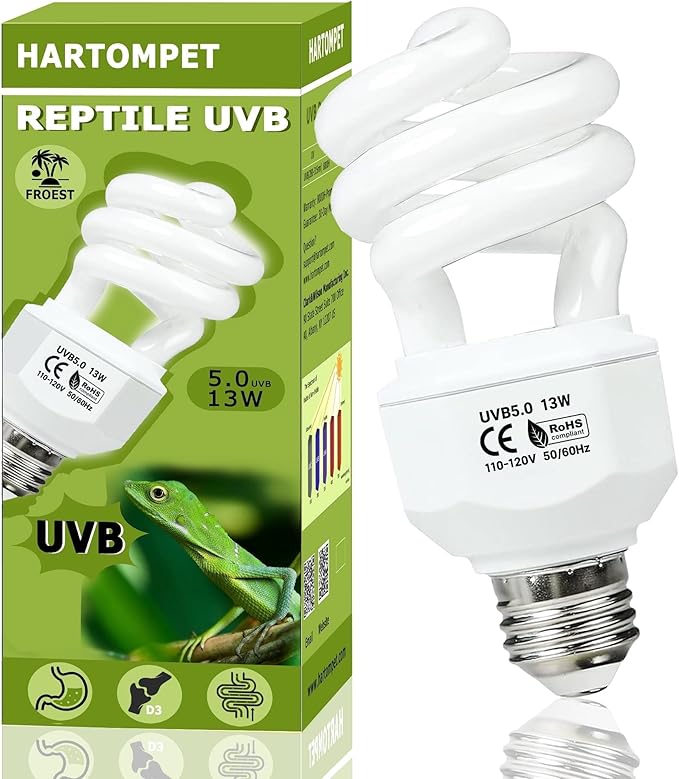HARTOMPET 5.0 UVB Coil Reptile Bulb 13W, Compact Fluorescent Light for Tropical Terrariums, Ideal for Chameleons, Iguanas, Tree Frogs & Pythons