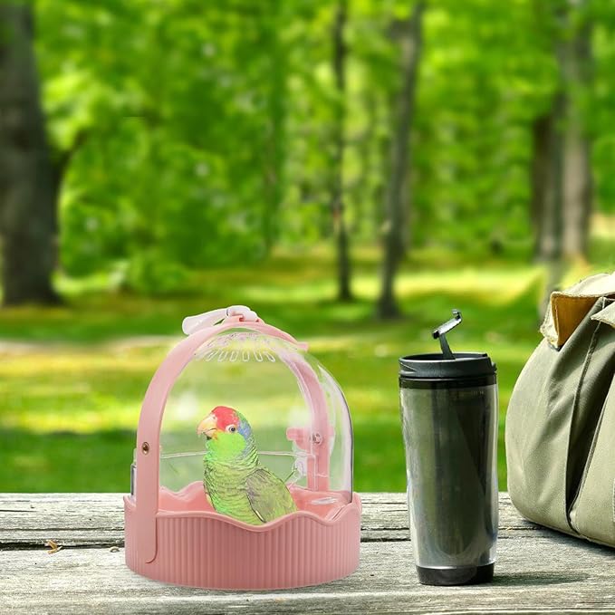 Parrot Travel Cage Portable Takeaway Carrier with Breathable Large Space for Outdoor Use Small Bird Parakeet Conure Travel Cage in Soft Pink