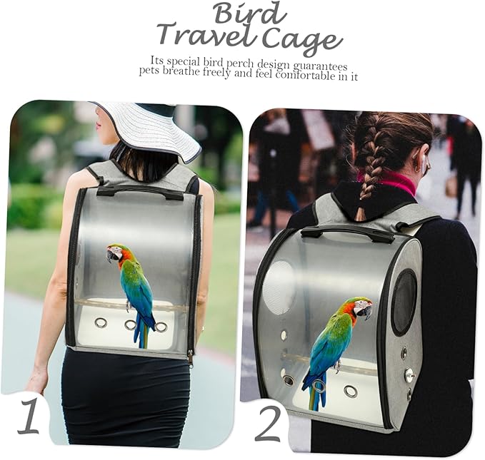 POPETPOP Parrot Backpack Carrier for Outdoor Travel Transparent Bird Bag with Comfortable Straps and Breathable Design for Cockatiels Conures and Budgies