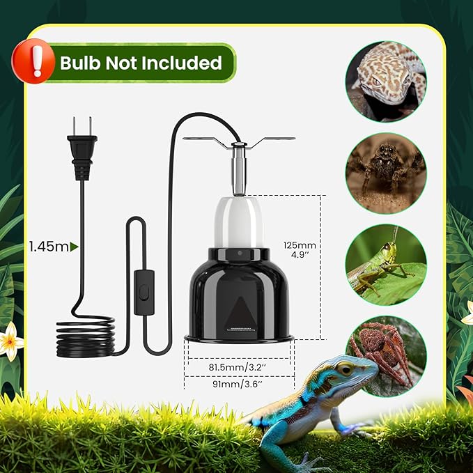 GlowUp Reptile Heat Lamp Fixture 3.5 Inch Deep Dome with Switch, Small Heat Lamp for Lizards and Small Aquariums, E26 Socket AC110-130V, Ideal for Reptile Terrariums and Aquarium Heaters