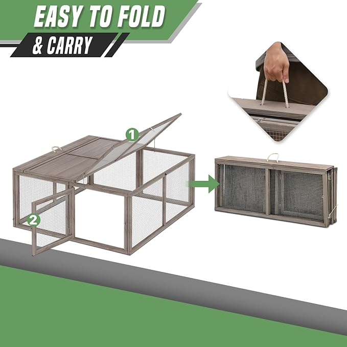 Portable Folding Chicken Coop Rabbit Hutch, Small Animal Playpen with Top & Side Doors for Chickens, Rabbits, and Poultry, 45.5 x 42.5 x 20 inch Grey