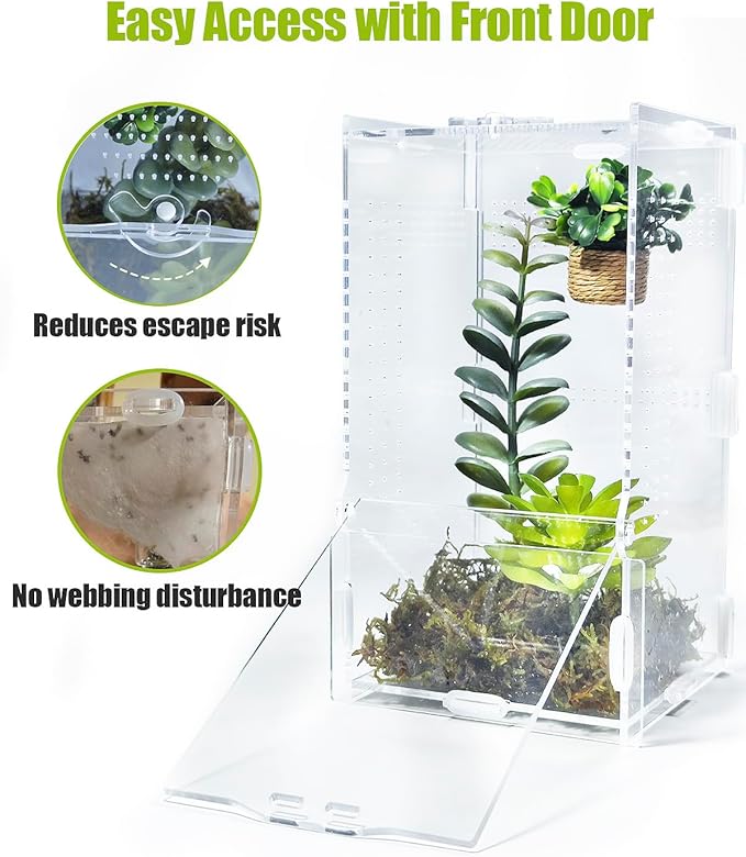 Jumping Spider Enclosure, Transparent Arboreal Tarantula Habitat, Praying Mantis Terrarium Critter Cage for Jumping Spider, Tarantula Slings, Mantis, Snail, Isopods, Beetles, Millipedes