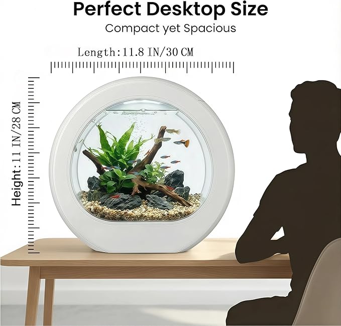 1.5 Gallon Fish Tank Kit with 7-Color LED & Quiet Filter, HD Glass Desktop Aquarium Starter Kits for Betta, Self-Cleaning Small Fish Tank for Home Office, Ideal for Kids & Beginners