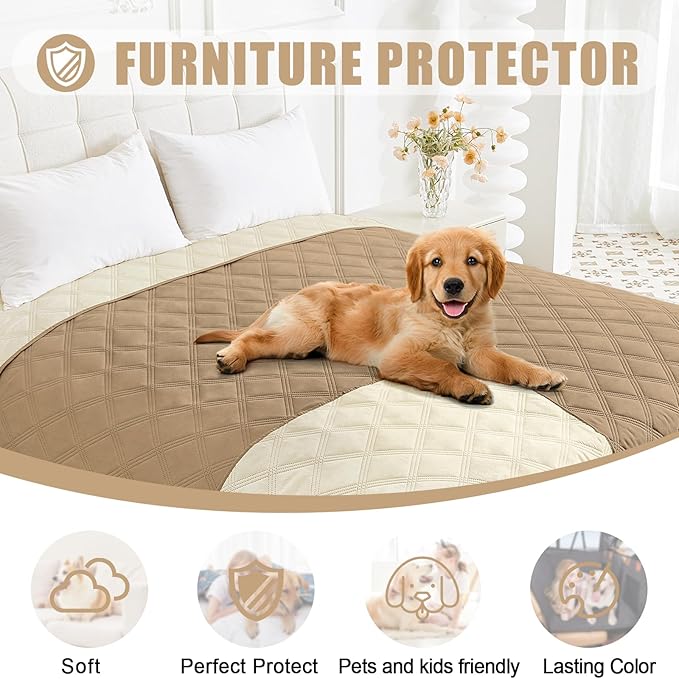Smiry Waterproof Dog Bed Cover Blanket 30x95, Soft Reversible Pet Blanket, Washable Leakproof Cats Dogs Couch Cover for Sofa, Couch, Furniture, Lattice, Camel/Beige