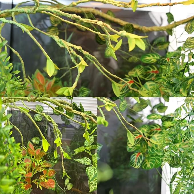 Reptile Plants for Terrarium Tank – Bearded Dragon Tank Accessories, Artificial Hanging Plant Vines, Habitat Decor & Hide for Crested Gecko, Lizard, Snake, Chameleon and Ball Pythons(Group B)