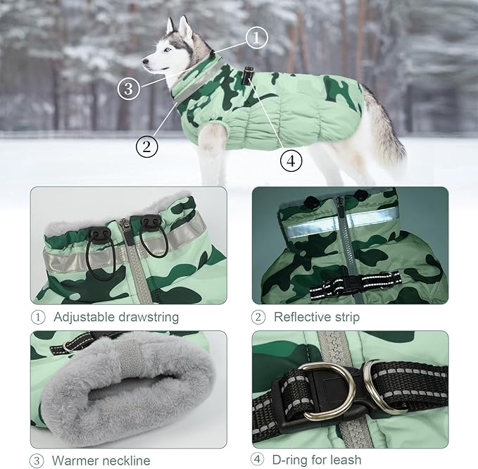 Lelepet Warm Dog Winter Coat Dog Coats for Extra Large Dogs Waterproof Dogs Jacket with Harness Built in Reflective Cold Weather Coats Windproof Zip-Up Winter Fleece Vest Snowsuit Great Dane 3XL