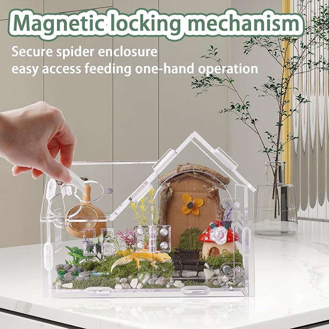 Acrylic Jumping Spider Enclosure with Magnetic Door - Transparent Tarantula Terrarium for Pet Spiders - Secure & Ventilated Reptile Habitat for Hermit Crabs, Geckos, and Small Insects