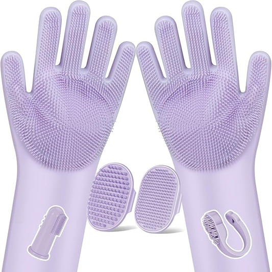 Augwind 6PCS Pet Grooming Kit for Dogs,Cats and Horses | Dog Washing Gloves | Dog Bath Brush | Dog Bath Gloves | Dog Shampoo Brush | Pet Grooming Gloves | Dog Bath Supplies (Purple)