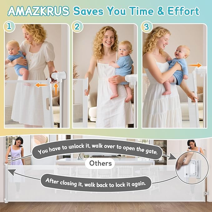 236'' Retractable Baby Gates Extra Wide 42" Tall White Mesh Dog Child Pet Safety 20 Foot Indoor Outdoor Retractable Gate for Decks, Garages, Patios, Doorways, Stairs with Reinforcement Strips