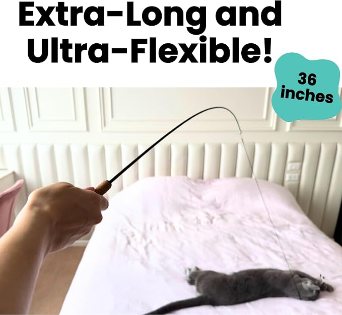 Forever Stick 1-Pack - The Unbreakable Cat Wand Toy, Durable Cat Toy Wand, Extra Long Cat String Toy, Cat Fishing Pole Toy for Bored Indoor Adult Cats, Cat Stick Toy, Cat Feather Wand, Cat Teaser Wand - Image 7