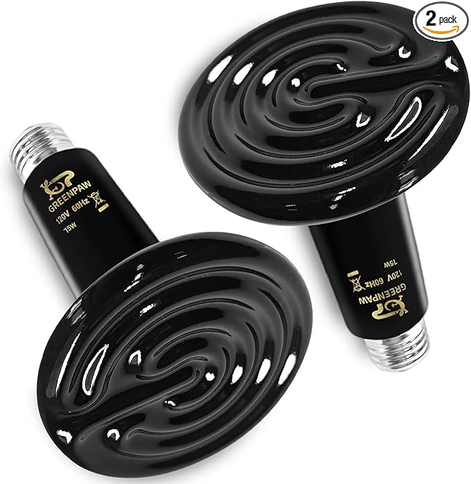 Ceramic Heat Emitter, 75W Reptile Heat Lamp, No Light Emitting Heat Bulb for Lizards Bearded Dragons Snakes Turtles and Chickens, 2 Pack