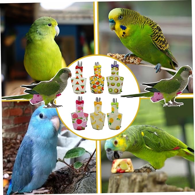 6PCS Washable Bird Diapers with Waterproof Lining & Adjustable Straps - Reusable Soft Parrot Diapers for Parakeets, Budgies, Mini Macaws (Colorful, M, Count, 6)